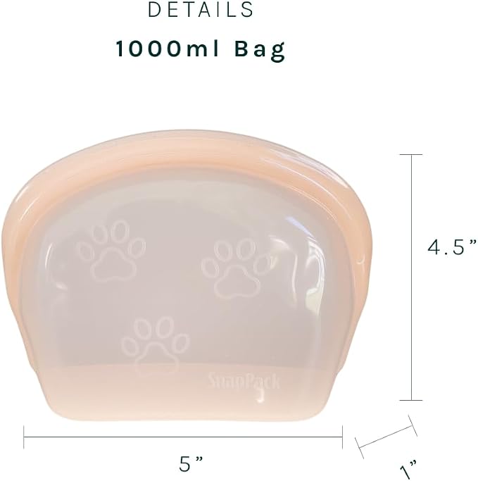 MODERN-X SnapPack Premium Silicone Reusable Pet Storage Stand-Up Bags, Pet Duo Set, Microwave, Dishwasher, Oven and Freezer Safe, BPA Free, Leak-free, and Eco-friendly (Single - Peach 1000ml) | Silicone Travel Bag