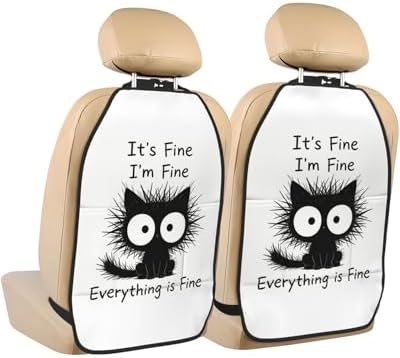 Car Seats Back Protector 2 PCS - Fine Cat | with 3 Storage Pockets, Shield Seats From Dirt, Mud Scratches, Fits Cars SUVs Trucks and Jeeps