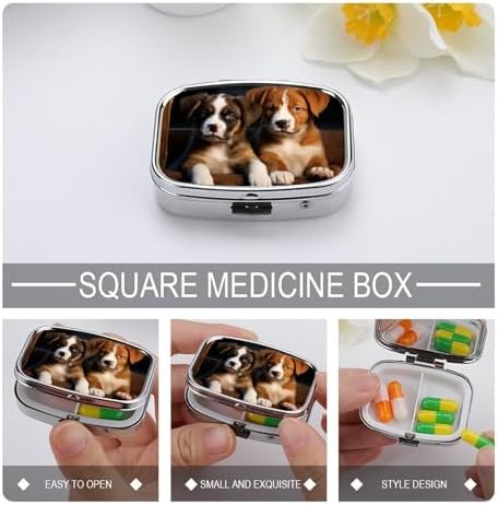 Puppies Dogs Pets Animals Pill Box Cute Square Pill Case Portable Medicine Tablet Vitamin Holder Organizer for Purse Pocket