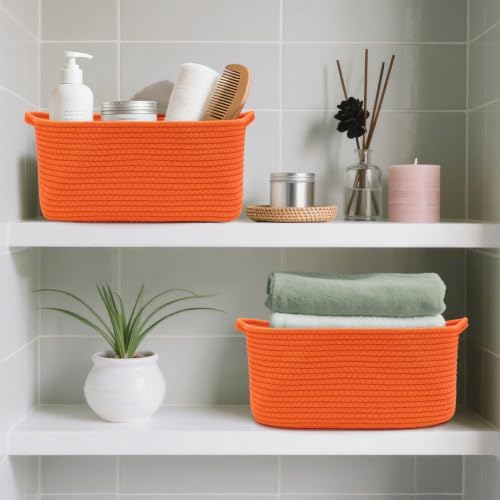 Woven Basket with Gift Bags and Ribbons, 14"X10"X6" Storage Basket Orange | Gift Storage Organizer Basket Bin Shelf Shelves Cotton Rope Basket for Nursery, Pet Toys