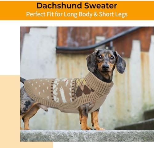 Lelepet Dachshund Sweater Turtleneck Dog Sweaters for Small Dogs (XS-XL) | Pullover Knitted Dog Coat,Cold Weather Dachshund Clothes,Fall/Winter Cozy Outfit for Wiener Dogs,Stretchy Knitwear,XL,Khaki