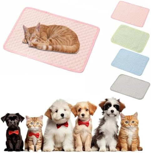 Pet Cooling Mat for Dogs and Cats, Ice Silk Self Cooling Pad for Summer, Washable Breathable Blanket for Travel Crate Car Seat, Portable Indoor Outdoor Bed for Large Medium Small Animals (S pink)