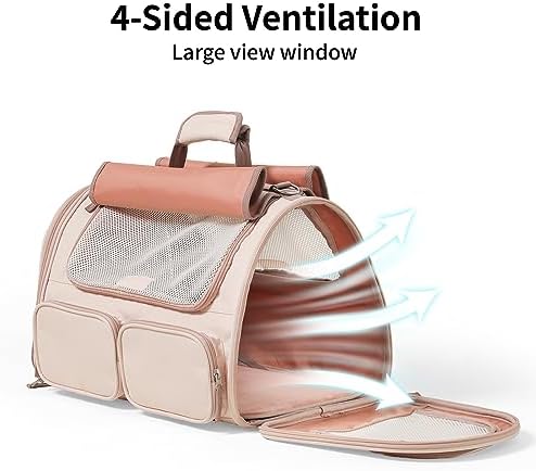 FUKUMARU Cat Carrier, Airline Approved Dog Carrier with Rollable Cover | Breathable Soft Cat Carrier, Multiple Doors & 4 Storage Pockets Cat Travel Bag, Durable Pet Carrier for Cat Under 15 lb, Pink