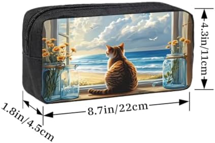 Cat on Windowsill Large Pencil Case, Durable Pen Bag Zipper Organizer Pouch for Office Travel for Women Men