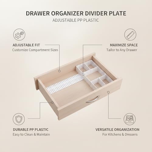 Adjustable Drawer Divider Plate, Modular PP Plastic Organizer for Dresser & Kitchen Drawers, Customizable Compartment Fit (1 Pack)