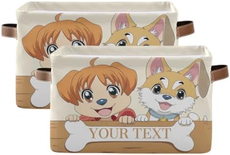 Customized Pet's Name Storage Basket Dog Storage Bins with Leather Handles for Home Bedroom, Foldable Decorative Organizers Box, 2PCs