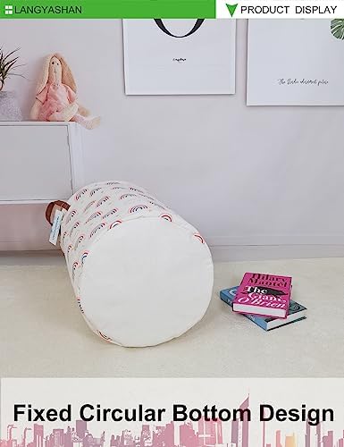 Round Laundry Basket Collapsible Storage Hamper Cloud Rainbow | Waterproof Canvas Foldable Baskets with sturdy Handles Multi-scene Organizer for Home Play Bedroom Gift Bin