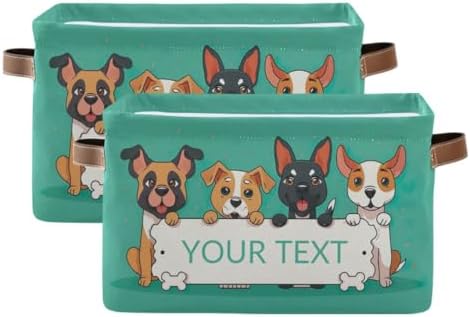 Customized Pet's Name Storage Basket Dog Storage Bins with Leather Handles for Home Bedroom, Foldable Decorative Organizers Box, 2PCs