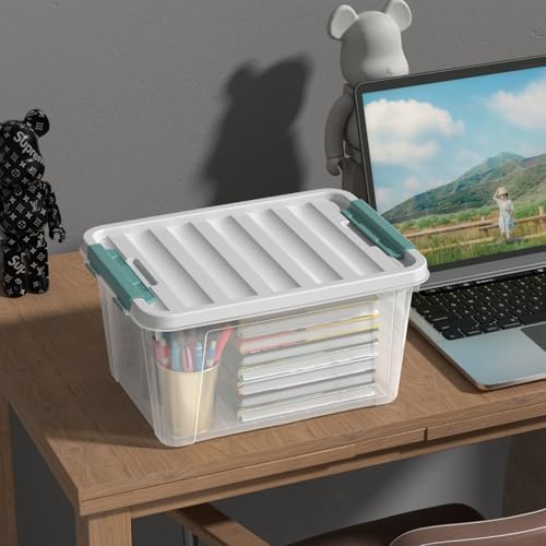 Sandmovie 20 Quart Storage Bin with Latching Lid, Plastic Clear Latch Storage Box, 6 Packs