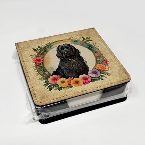 Caroline's Treasures Briard and Flowers PU Leather Note Paper Holder with Artist-Designed Cover, Desk Accessory, Office Gift