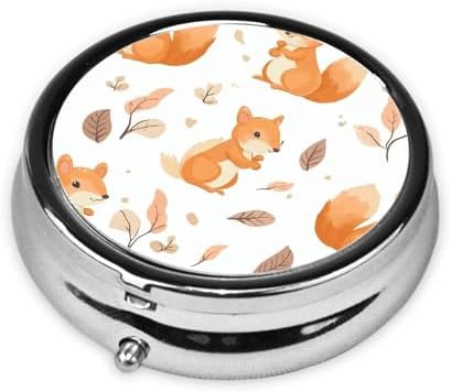 Pill Box 3 Compartment Medicine Pill Case for Pocket or Purse Mini Metal Pillcase Cute Squirrels Pill Holder Vitamin Organizer Portable Travel Pills Container to Hold Supplements Vitamins