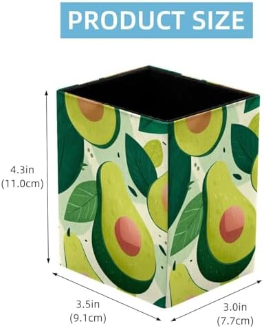 Cute Green Fruit Pen Holder for Desk Decor, Rectangular PVC Leather Pencil Cup for Desk Pen Organizer, Makeup Brush Holder for School, Home, Office