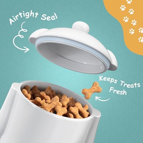 Barnyard Designs Airtight Ceramic Pet Treat Jar Set of 2 White (Dog & Cat) | Rustic Storage Canisters with Airtight Lids for Kitchen Counter; Holds Biscuits, Snacks, or Kibble; Farmhouse Decor