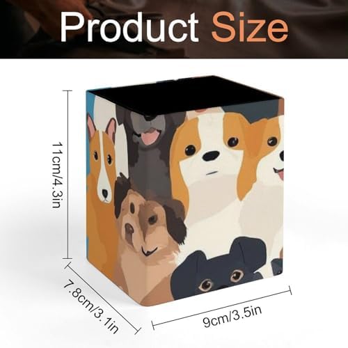 Modern Leather Desk Organizer Pen Cup Pencil Holder Cute Puppy Dog Makeup Brush Storage