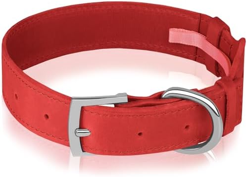 Leather Dog Collar with Airtag Holder - Apple Air Tag Dog Collars - Soft Tracking GPS Pet Collar for Small Medium Large Dogs Breed Puppy (Red, S, 9"-12" Neck Fit)