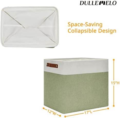 DULLEMELO Large Storage Basket 17"x12"x15", Fabric Storage Organizer Basket for Storage Clothes, Large Fabric Bin for Organizing Book, Storage Bin with Handles for Storage Toy (White&Green)