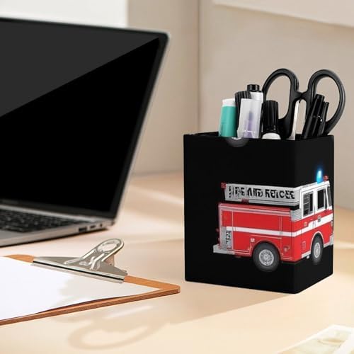 Office Pen Holder Desktop Stationery Organizer Makeup Brush Cup For Women Cute Cartoon Fire Truck