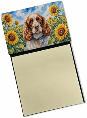 Caroline's Treasures Cocker Spaniel in Sunflowers Watercolor Sticky Note Holder Refillable Dispenser Desk Accessory 3x3 Pad Gift