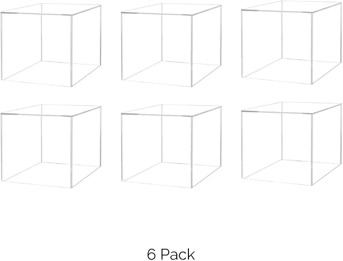 6 Pack 14 Inch Clear Acrylic Display Box with One Open Side No Lid Versatile Square Merchandise Storage Bin or Retail Product Riser by Marketing Holders