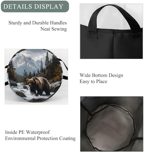 Bear Laundry Basket Hamper, Organizer Bins Gifts for Women Kids, Wilderness Wildlife Foldable Waterproof Clothes Hamper Handles Storage Bucket for Bedroom Bathroom Room Decor 19.7"x15.7"