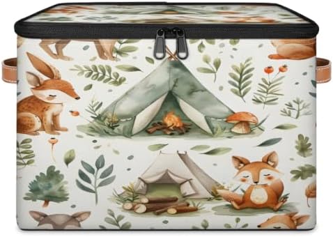 Cute Squirrels Storage Box with Zipper Lid | Collapsible, Fabric, Storage Bin, Handle, Large, Closet Organizer, Containers, Bedroom, Home, Forest Animals