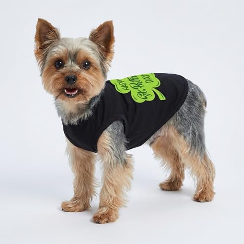 Fitwarm Happy St Patricks Day Dog Clothes, Summer Dog Clothes for Small Dogs Boy Girl, Funny Dog Tshirt, Lightweight Breathable Cotton, Pet Cat Outfit, Black, Green, XXL
