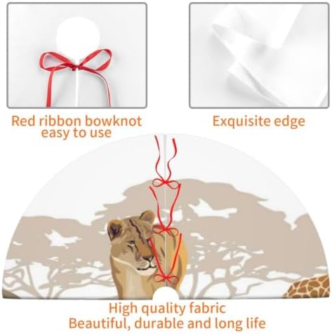 Christmas Tree Skirt, Soft Polyester Xmas Tree Skirts with Ribbon Ties, Rustic Farmhouse Holiday Illustration of Wild Savannahs African Animals Exotic Giraffe Lion Elephant Zebra (2) 48"