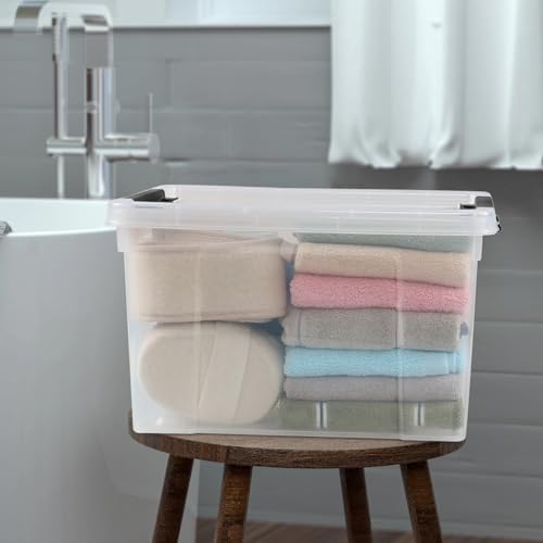 4-Pack 24 Quart Storage Box, Clear Plastic Storage Bin with Wheels