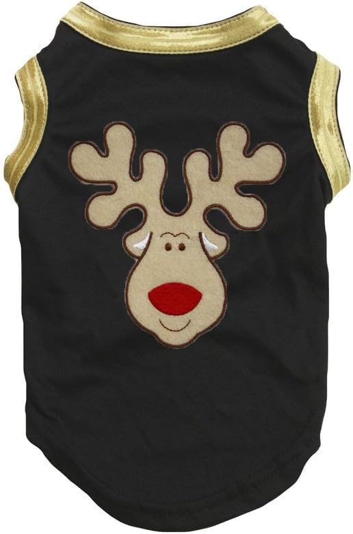 Petitebella Reindeer Face Puppy Dog Shirt (Black/Bright Gold, XX-Large)