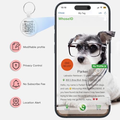 QR Code Cat Tag, Modifiable Pet Online Profile, Multiple Emergency Contact, Scannable QR Code, Instant Location Email Alert, Collar Accessories (Medium to Large Breeds - 1.25", White)