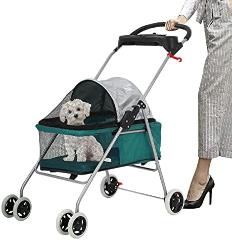 Meet Perfect Pet Stroller for Small/Medium Dogs & Cats, Foldable | Waterproof fabric helps protect pets during outdoor travel; Mesh panels provide ventilation and visibility.