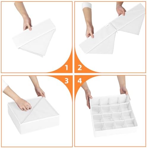 Criusia Drawer Organizer - 6 Set Clothes Organizer for Closet & Bedroom - 90 Cells Bins for Sock, Underwear, Bra, Baby Clothes - Washable & 10xDurable than Non-Woven Fabric (White)