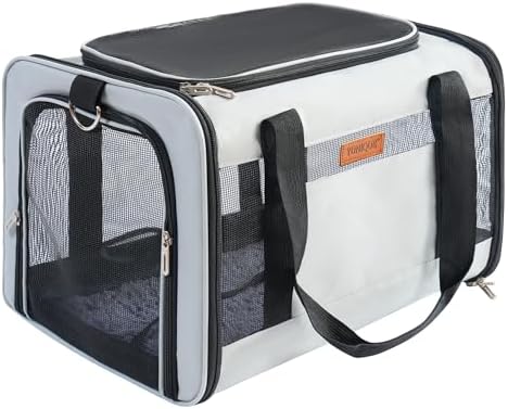 YUNIQUE Soft-Sided Cat & Dog Carrier for Pets Up to 15 Lbs, Airline Approved Collapsible Travel Puppy Carrier with Lightweight Fabric Design (lightgrey)