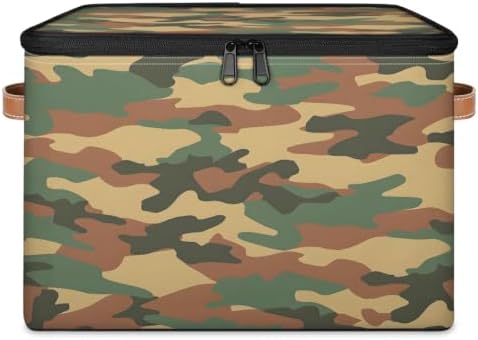 Green Camouflage Storage Box with Zipper Lid | Collapsible, Fabric, Storage Bin, Handle, Large, Closet Organizer, Containers, Bedroom, Home, Green Camo