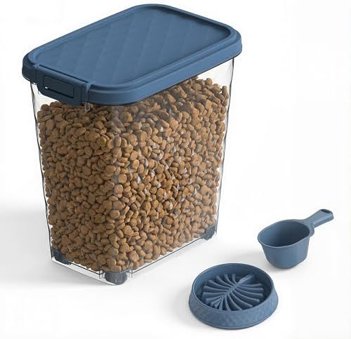 DRATO Pet Food Storage Container with Sealed Lid, Transparent Large Capacity Resin Bin for Dry Food, Treats, and Supplies, Includes Measuring Cup and Slow-Feed Bowl