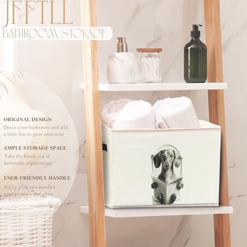 Funny Weiner Dog Bathroom Storage Bins Box, Dog Bathroom Decor, Dachshund Lovers Gifts Storage Basket Laundry Hamper with Handle for Bath Room Clothes Vanity Undersink Home Organization
