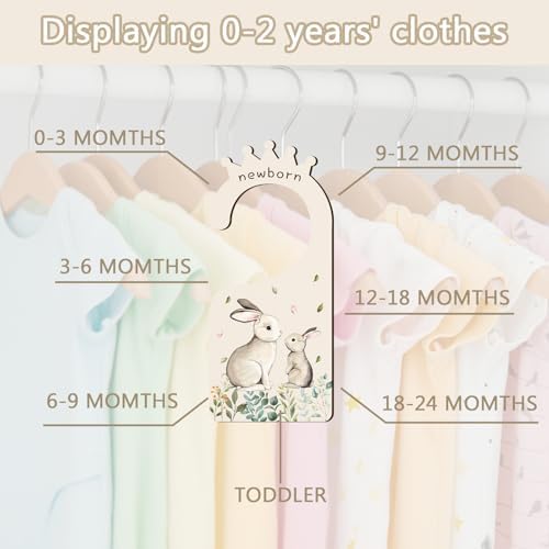 Baby Clothes Dividers for Closet - Set of 8 Wooden Baby Size Closet Dividers Newborn to 24 Months, Rabbits Babies Clothes Organizer for Boys Girl Nursery Decor Gender-Neutral Newborn Hangers Dividers