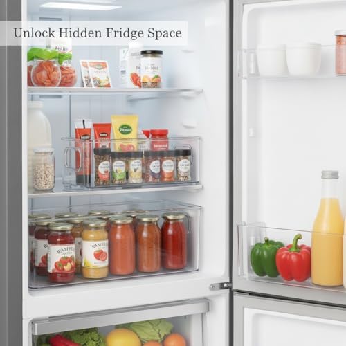 Adjustable Fridge Organizer Shelf, Clear PET Plastic Vertical Divider for Refrigerator Doors & Drawers, Space Saving Storage Rack (1 Pack)