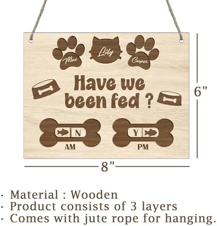 Personalized Have We Been Fed Sign, Custom Names, Wooden Reminder Slider, AM/PM Tracker for Dog Cat, Yes/No Meal Scheduler, Never Miss Feeding, Pet Lovers Gift, Decor Wall Art