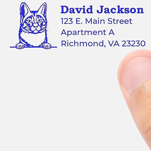 Peeking Manx Cat Wood Handle Address Stamp - Custom Rubber Stamp | Any standard pad works. Address Stamper for Pet Lover Gifts Custom. Manx Cat Address Stamper. 4 lines. Made to order.
