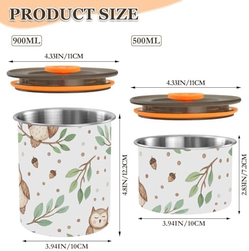 Cute Owl Coffee Canister with Lid Airtight Food Storage Containers 17oz Stainless Steel Canisters Kitchen Food Organizer for Beans, Cereal, Pasta, Flour, Sugar, Snacks