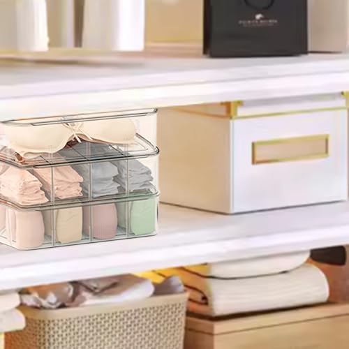 Tie Organizer Dividers Box, 16 Compartment Sock Underwear Drawer Organizer with Lid, Removable Divided Drawer Wardrobe Storage Box for Tie, Bra Storage (16-Cell)