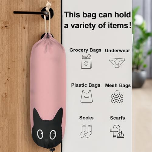 Pardick Plastic Bag Holder, Cute Pinks Cat Grocery Bag Holder for Shopping Bags, Wall Mount Plastic Bag Storage Organizer Dispenser, Storage Holder for Home Kitchen Camper,A-14