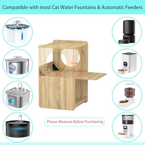 GDLF Cat Feeding Station with Water Fountain Space, Elevated Window Perch