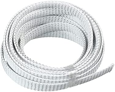 Jutagoss PET Expandable Braided Cable Sleeve, 16.4ft - 1/2 inch Silver White Cable Management Sleeve, Wire Loom Tube Cord Protector for USB Cable, Power Cord, Audio Video and More, 1Pc