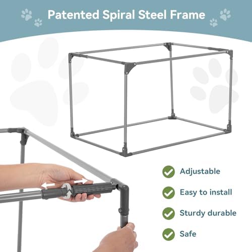 PETSFIT Portable Dog Crate for Small Dogs, – 24" Soft Dog Travel Crates with Lockable Zippers & Thicken Mat, Adjustable Patented Spiral Steel Frame, Collapsible Kennel for Indoor & Outdoor