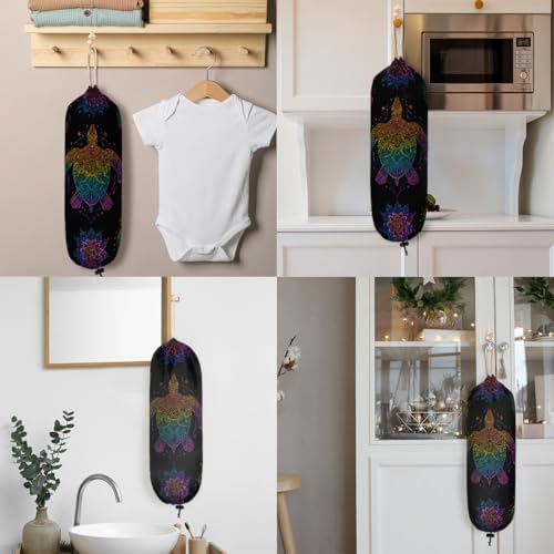 Pardick Plastic Bag Holder, Boho Turtle Grocery Bag Holder for Shopping Bags, Wall Mount Plastic Bag Storage Organizer Dispenser, Storage Holder for Home Kitchen Camper,A-1