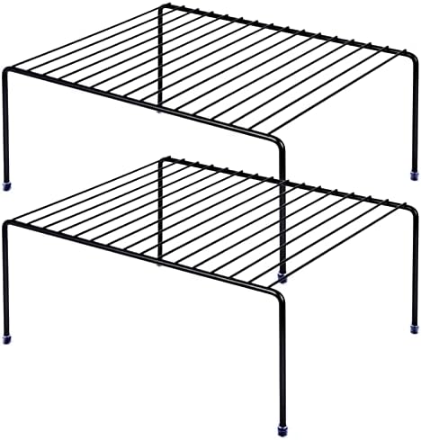 SIBAO Kitchen Cabinet Storage Shelf Rack/Plastic Feet - (13.1 x 10.2 Inch) - Steel Metal - Rust Resistant Finish - Cups, Dishes, Cabinet & Pantry Organization (2, Black)