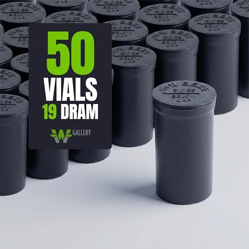 W Gallery 50 Black Vials - 19 Dram Pop Top Bottles, Child Resistant | Airtight Squeeze Top Pill Vials, Durable BPA-Free Plastic, Waterproof Seal, Vitamin & Medicine Storage, Travel Containers