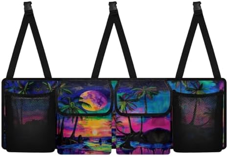 Coconut Tree Car Trunk Organizer Hanging Car Backseat Storage Bag Waterproof Collapsible Cargo Bag with 4 Pouches Trunk Storage and Decorative Accessories